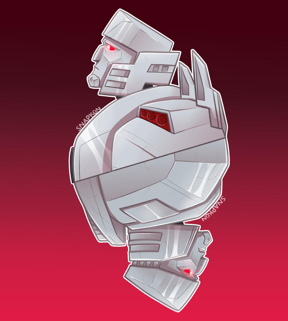 Megatron from Transformers: Earthspark mirrored by an older version of himself