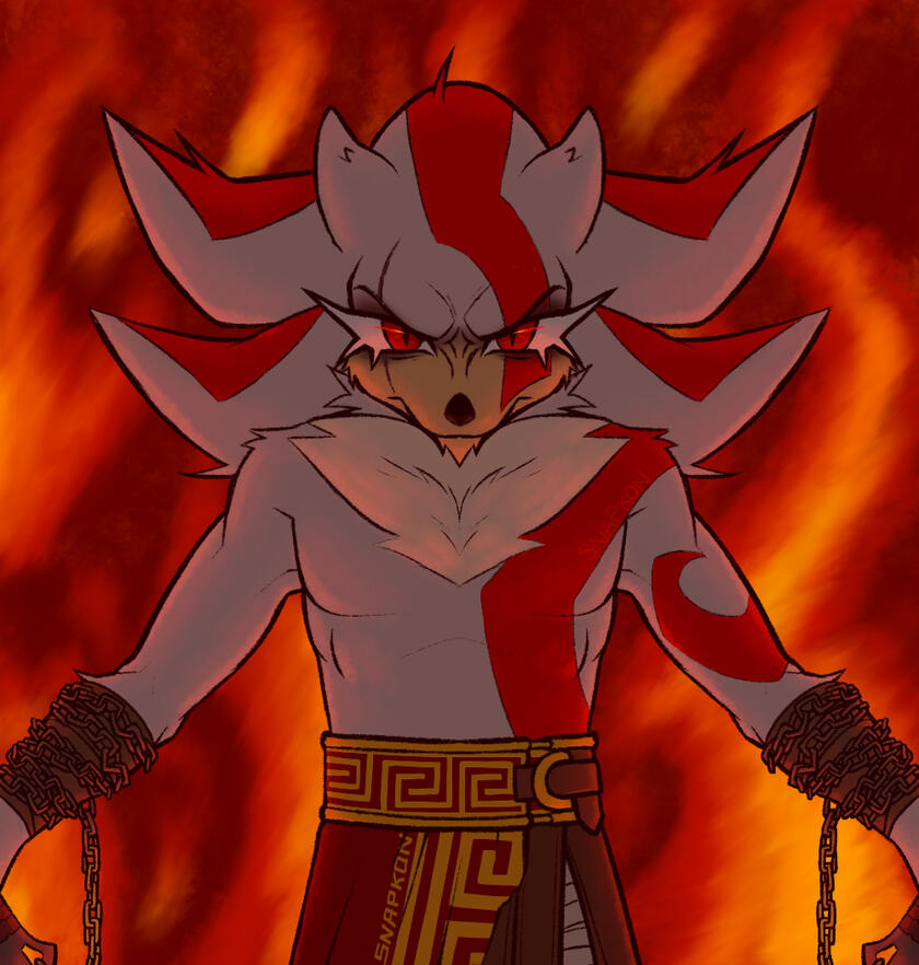 art of Shadow the Hedghog as Kratos from God of War