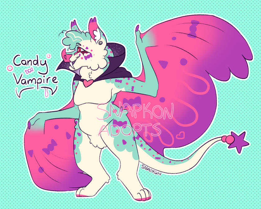 adopt of a teal candy themed bat anthropomorphic character