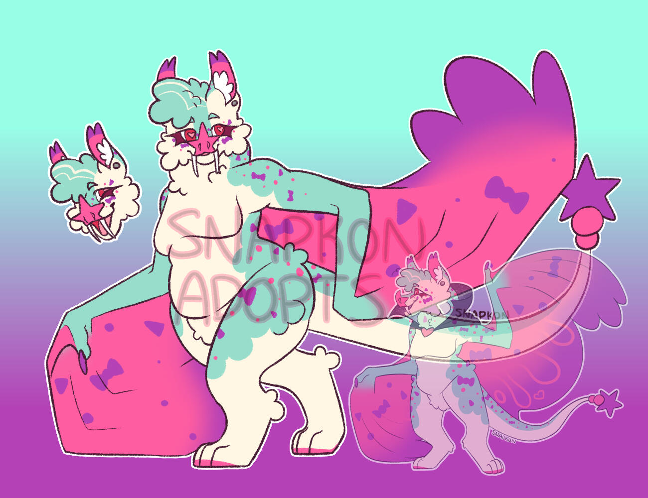 adopt of a teal, pink, and purple candy themed bat anthropomorphic character